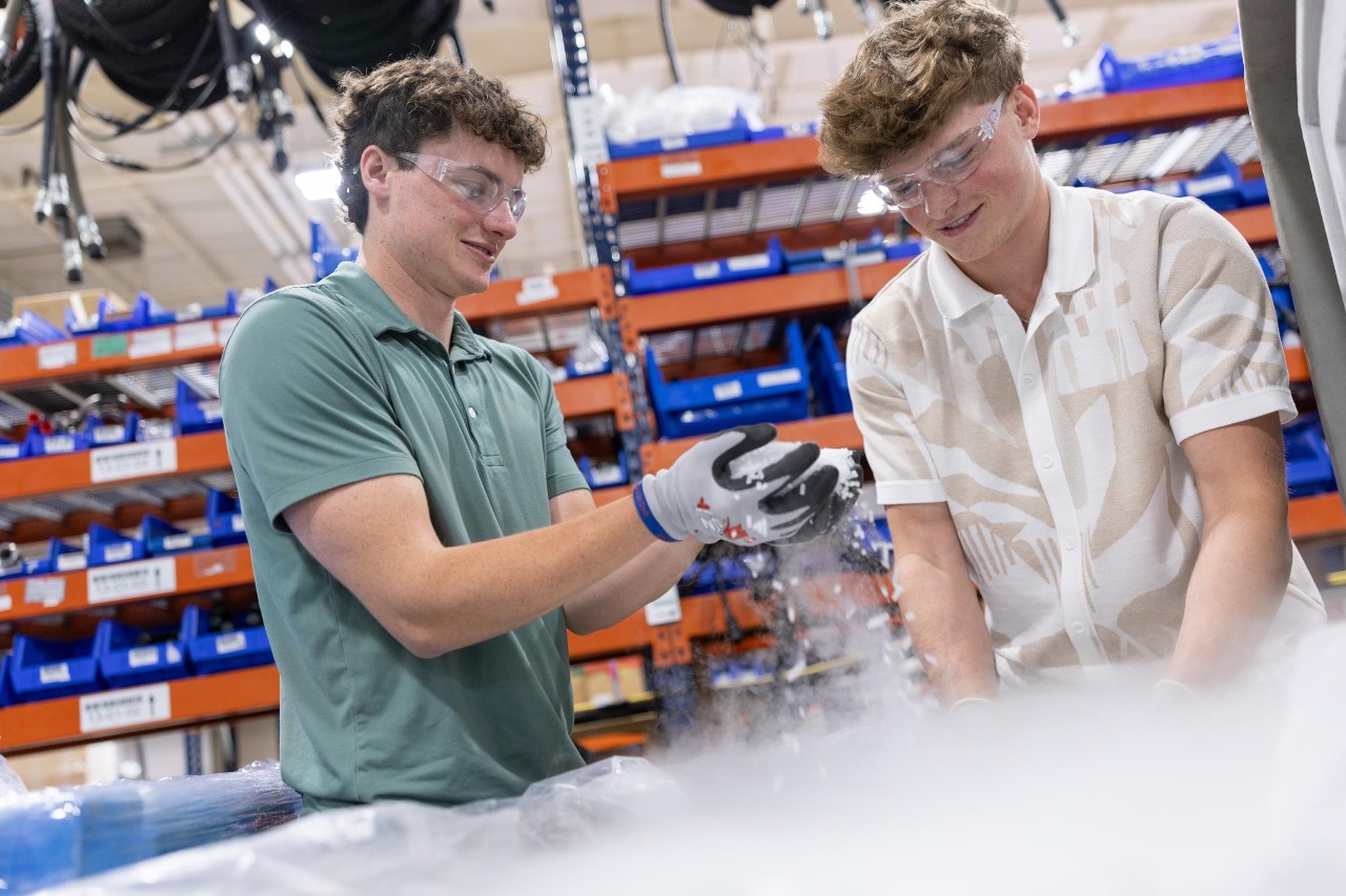 To UC students on co-op at Cold Jet handling dry ice