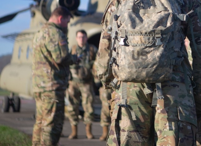 Members of UC’s Army ROTC depart from Lunken Airport by Chinook and Blackhawk helicopter for a weekend drill.