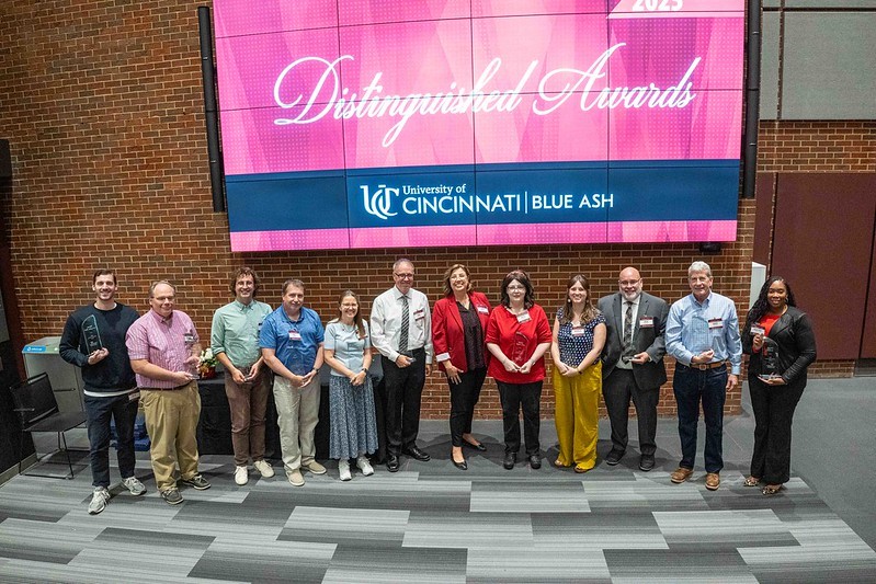 awards recipients lined up together in Muntz Hall atrium