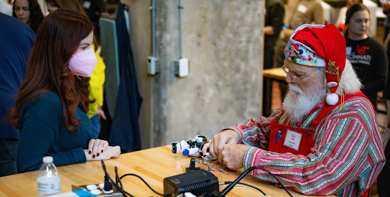 Santa Claus working in the Maker Space