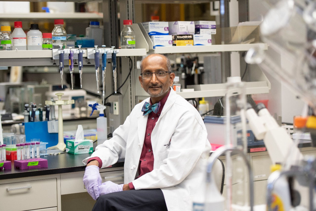 Portrait of Shailendra Patel, MD, in lab setting