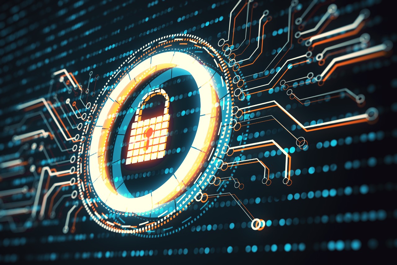 A digital interpretation of data behind secured behind a lock. 