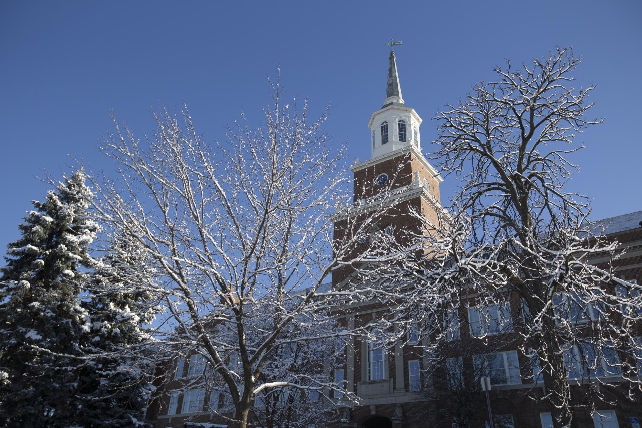 image of UC campus building with snow