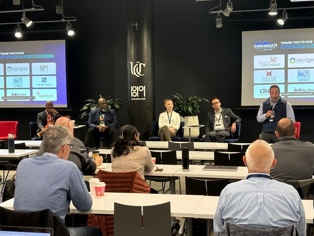 Panelists speaking during the Future Tech Forum. Photo/Stephen Kenney