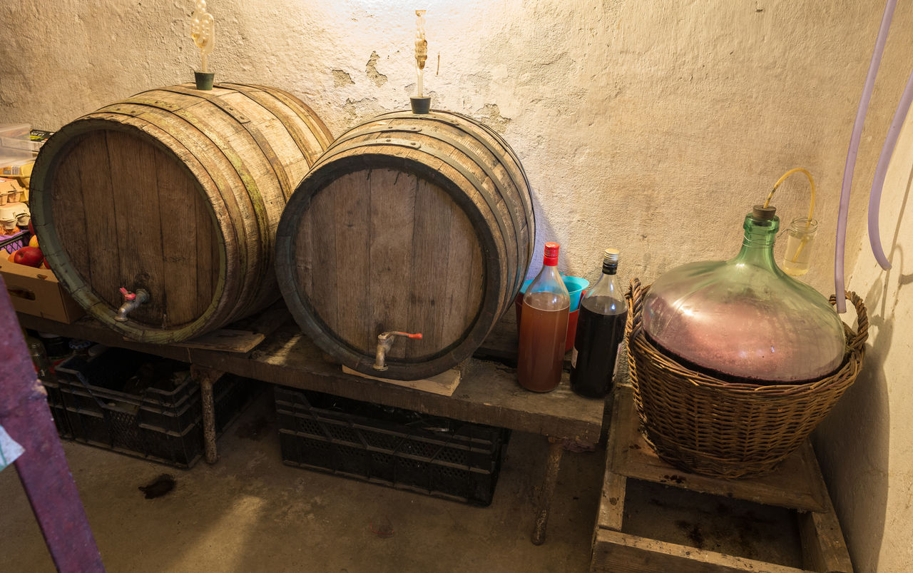 image of wine barrels in a cellar