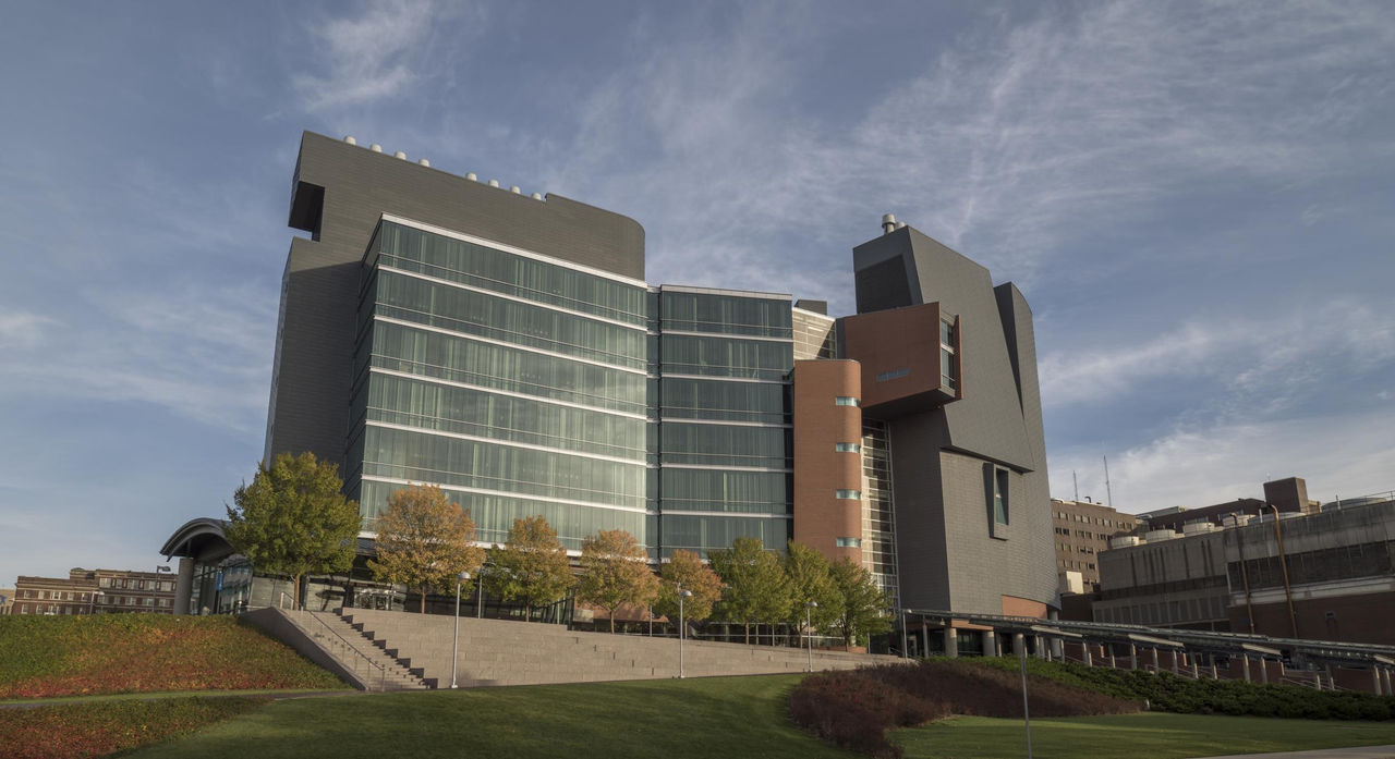 Exterior of CARE/Crawley building on UC's medical campus