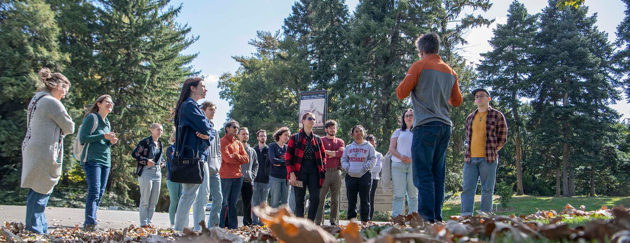 Students in the Dying Well seminar tour Spring Grove Cemetery