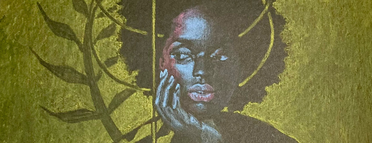 “Adinkra Queen,” chalk pastel on paper, 2025, by artist Erin Smith Glenn. 