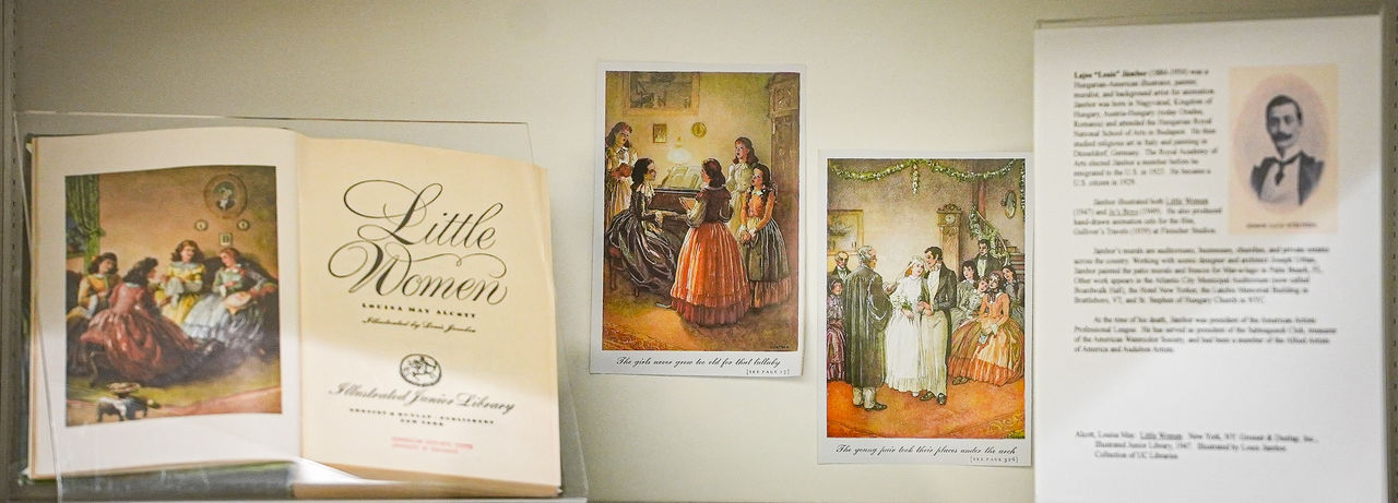 Exhibition section displaying a vintage book of Little Women