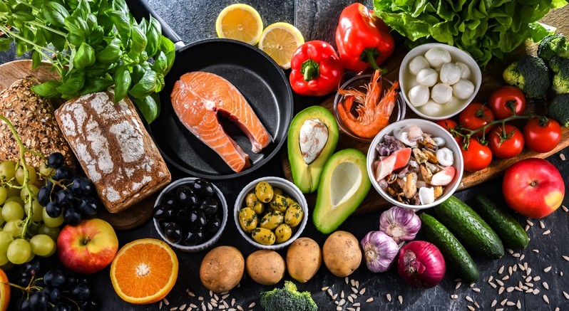 Variety of foods considered part of Mediterranean diet