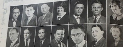 close up of students in 1920s UC yearbook 