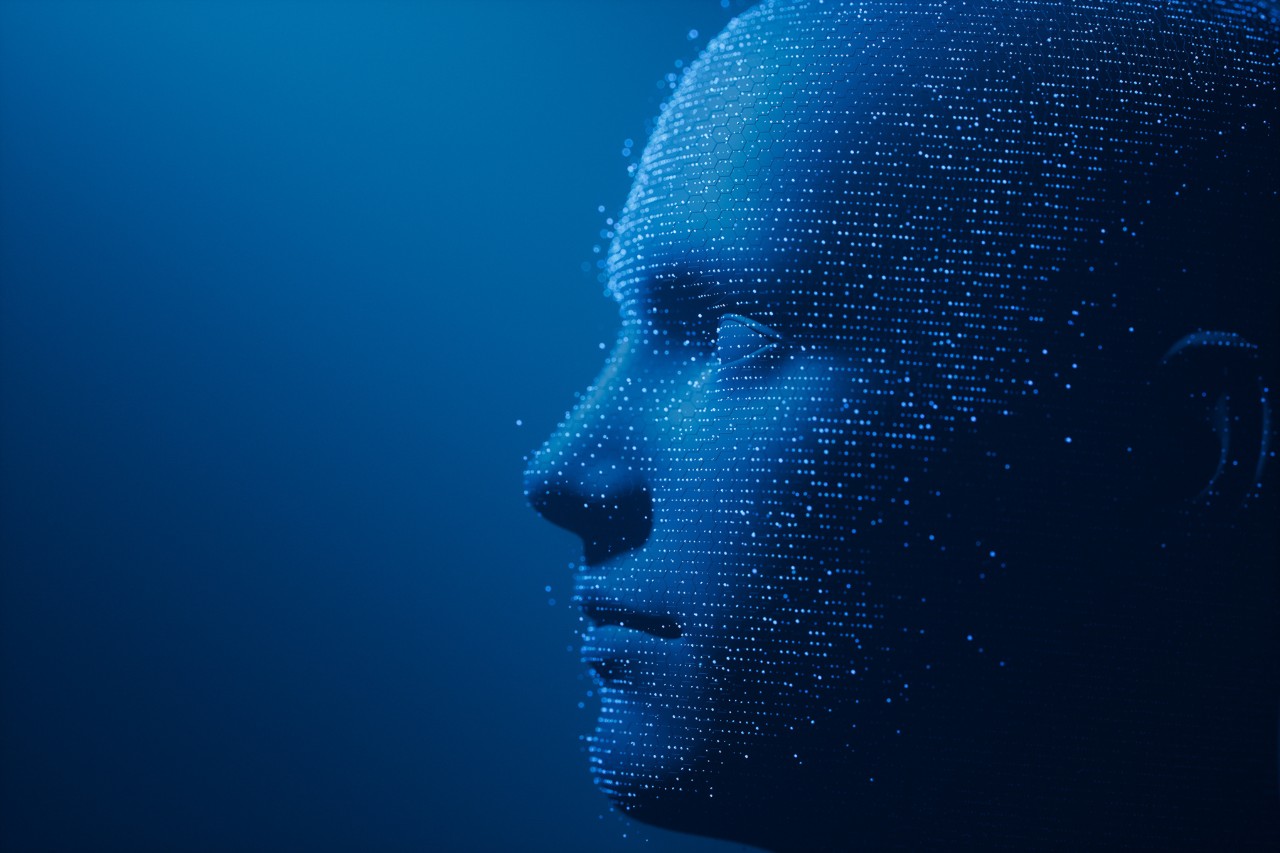 A digitally rendered face in profile.