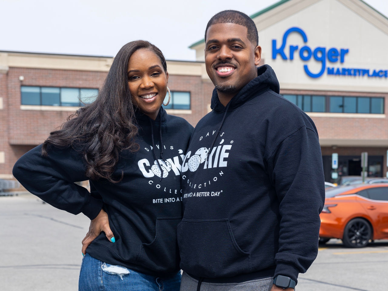 Photo of Christina and Miles Davis in front of Kroger
