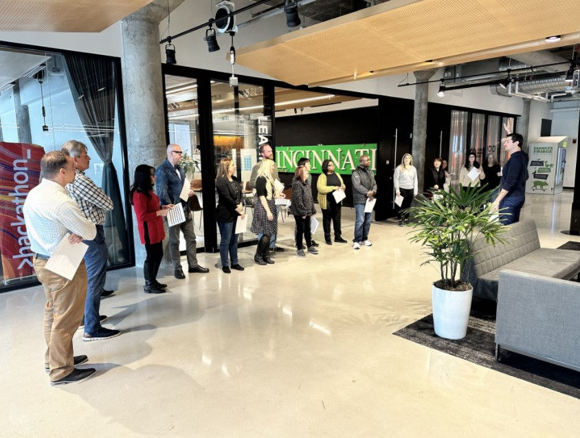 1819 Innovation Hub corporate partners partake in a team building activity with the Learning Lab team. 