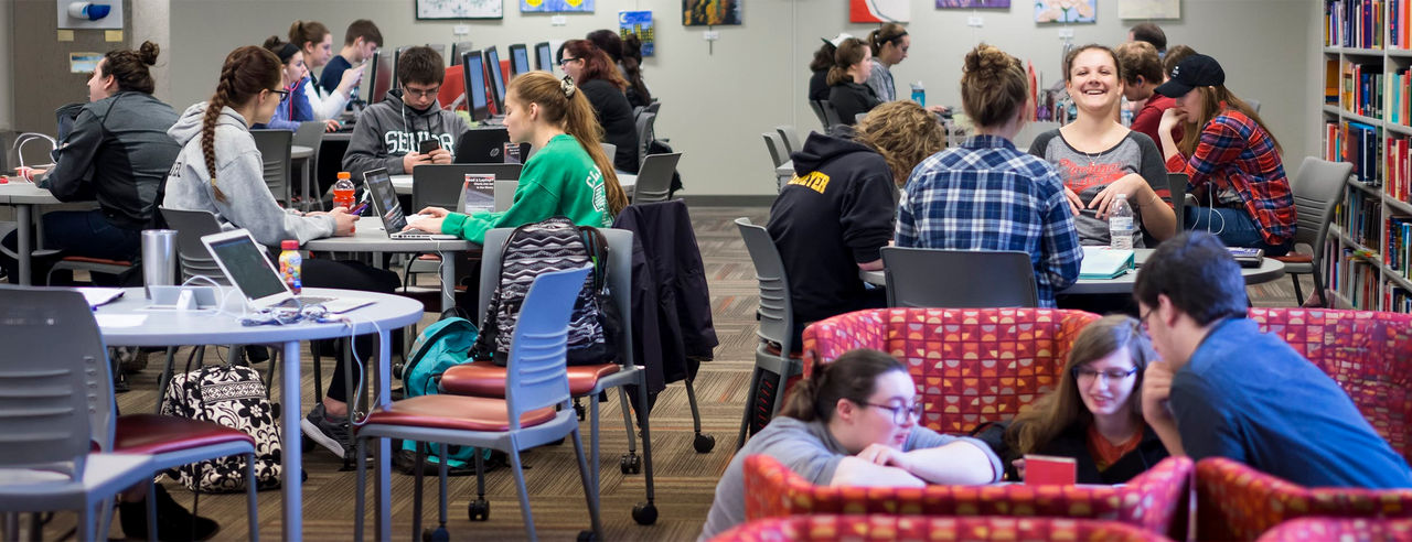 Students study and talk in the UC Clermont Library