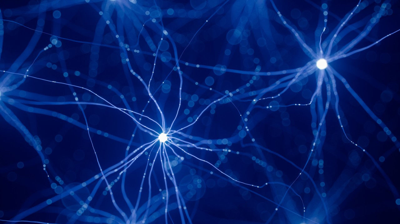3D illustration of neuron cells network with glowing connections