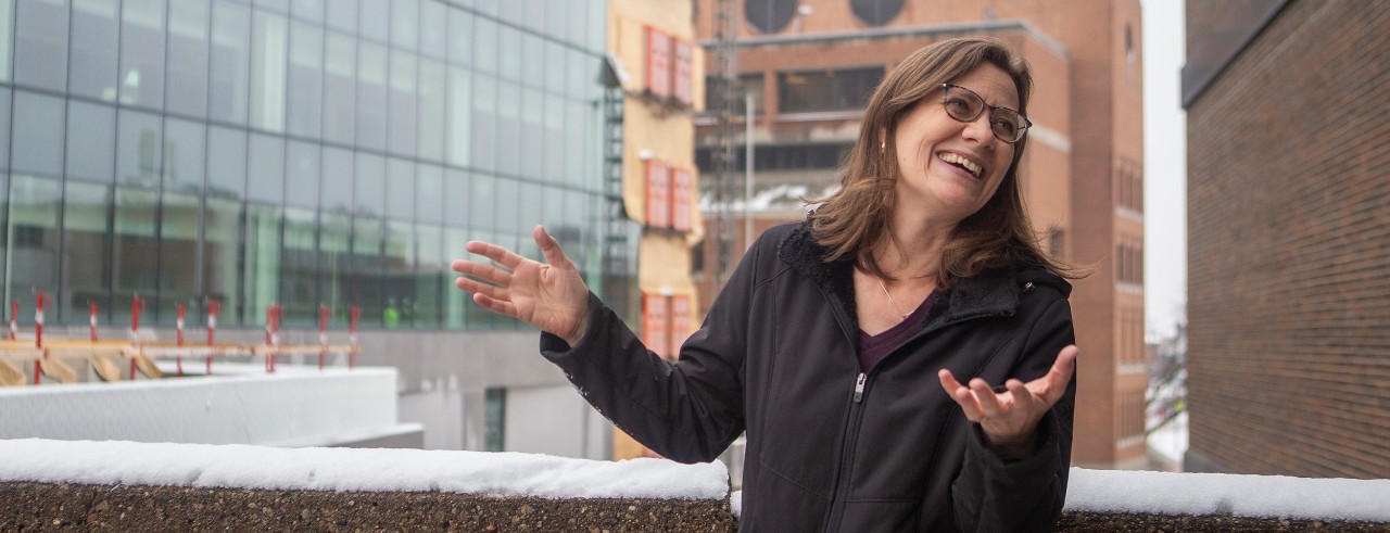 Theresa Culley talks on UC's Uptown Campus.