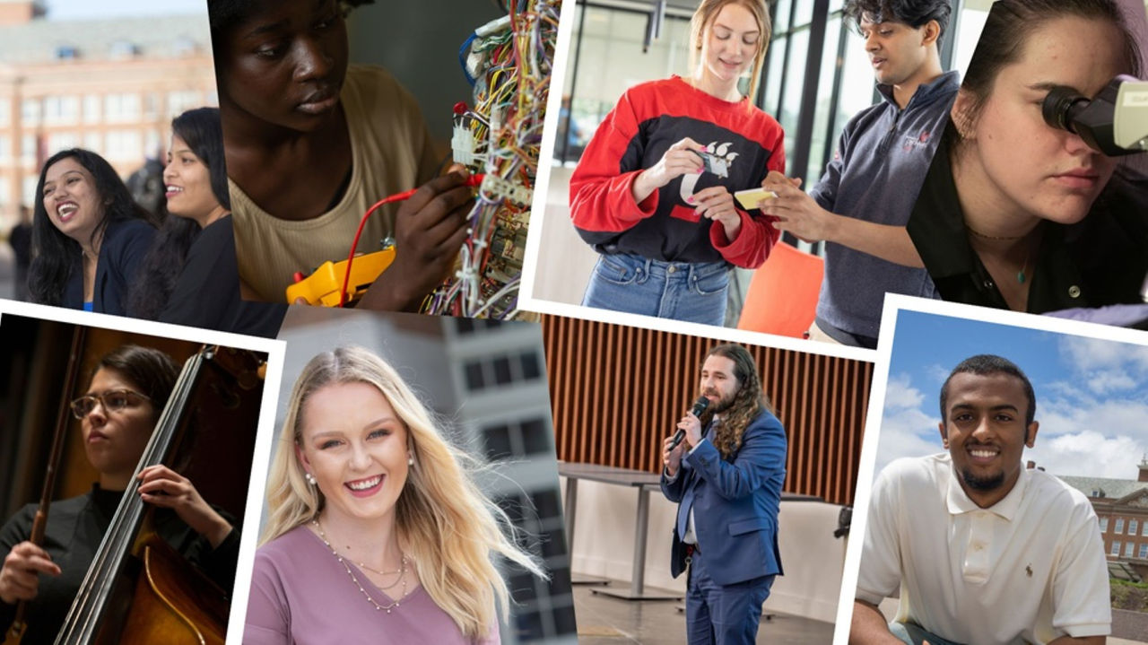 Collage of photos showing eight different graduate students at UC