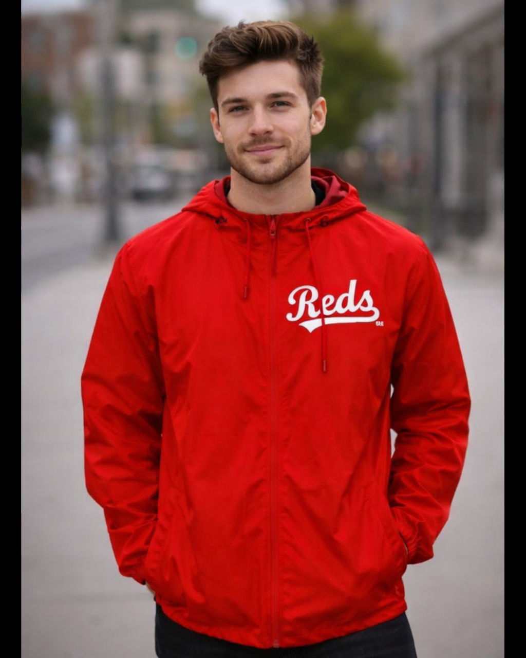 Reds windbreaker front view