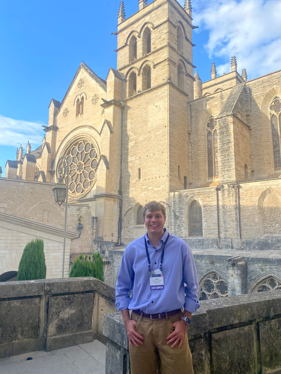 Eddie Gerstner in front of a well-known building in France 