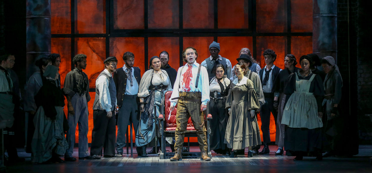 The cast of Sweeney Todd on stage at the end of the show
