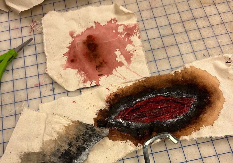 Fabric swatches with fake blood