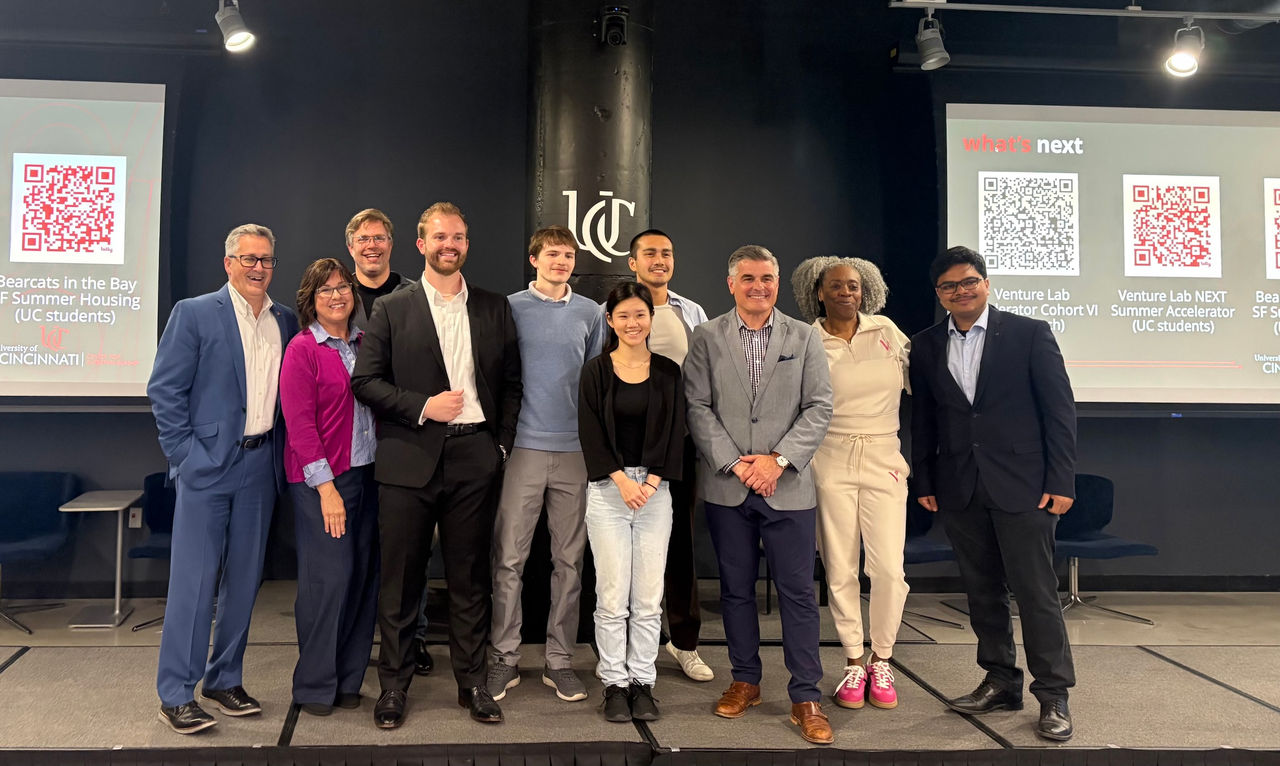 Spring 2026 Venture Lab cohort at Demo Day. Photo/Stephen Kenney