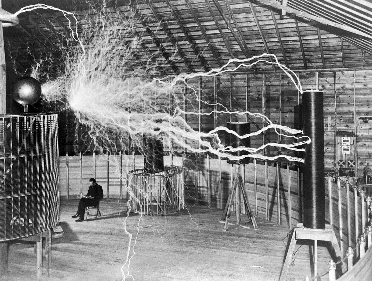 Nicola Tesla with his machines
