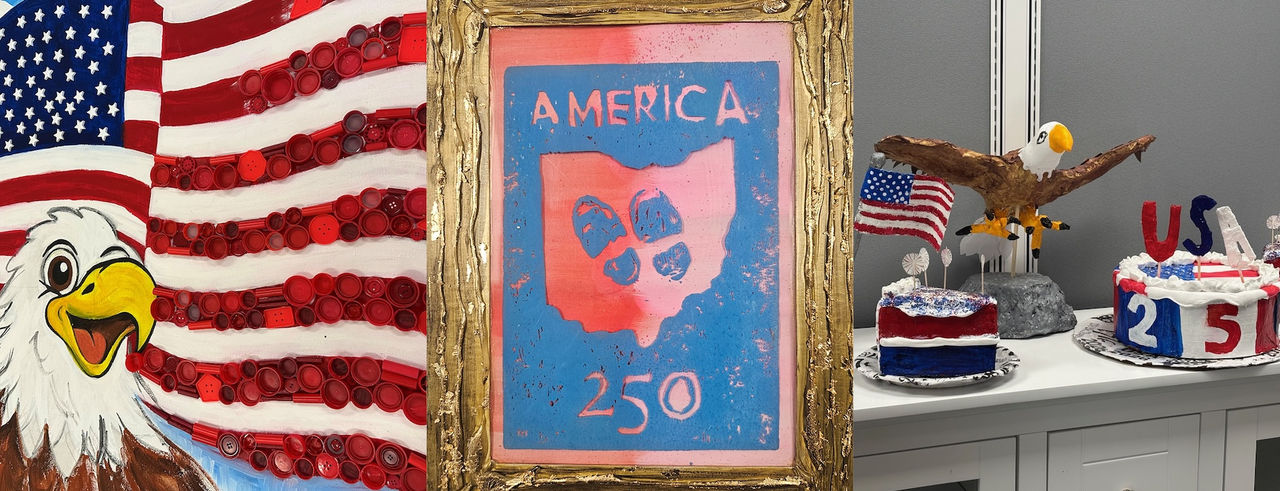 Artwork by Clermont County K-12 students commemorating America 250 and featured in the UC Clermont Art Gallery through May 23. 