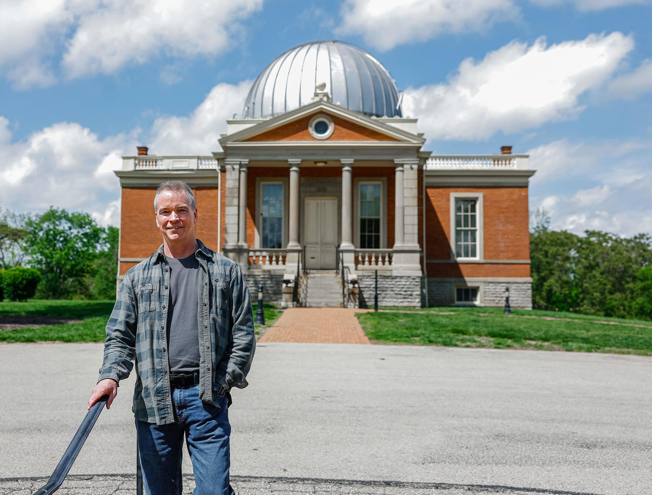 Paul Smith stands outside the Cincinnati Observatory.