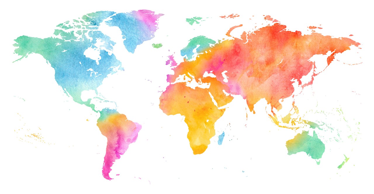 Colorful photo of the world continents