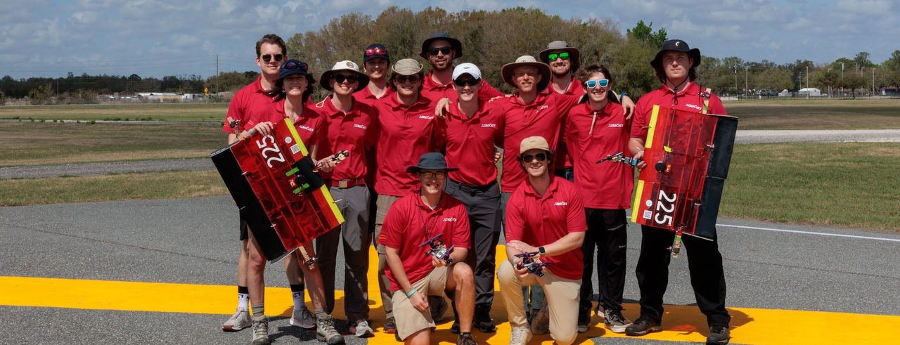 Aerocats advanced team with their aircraft at competition