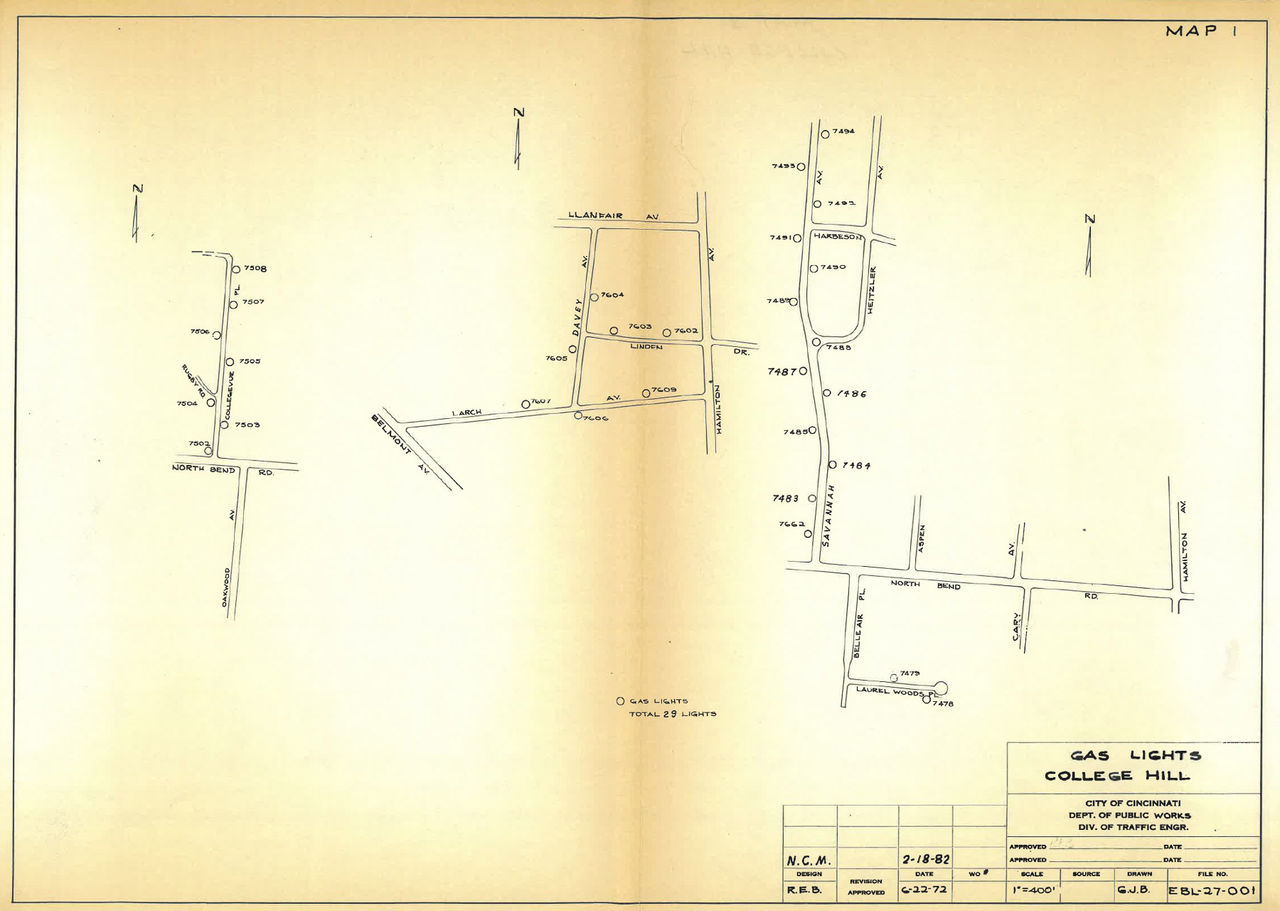 A yellowed street map of Cincinnati.