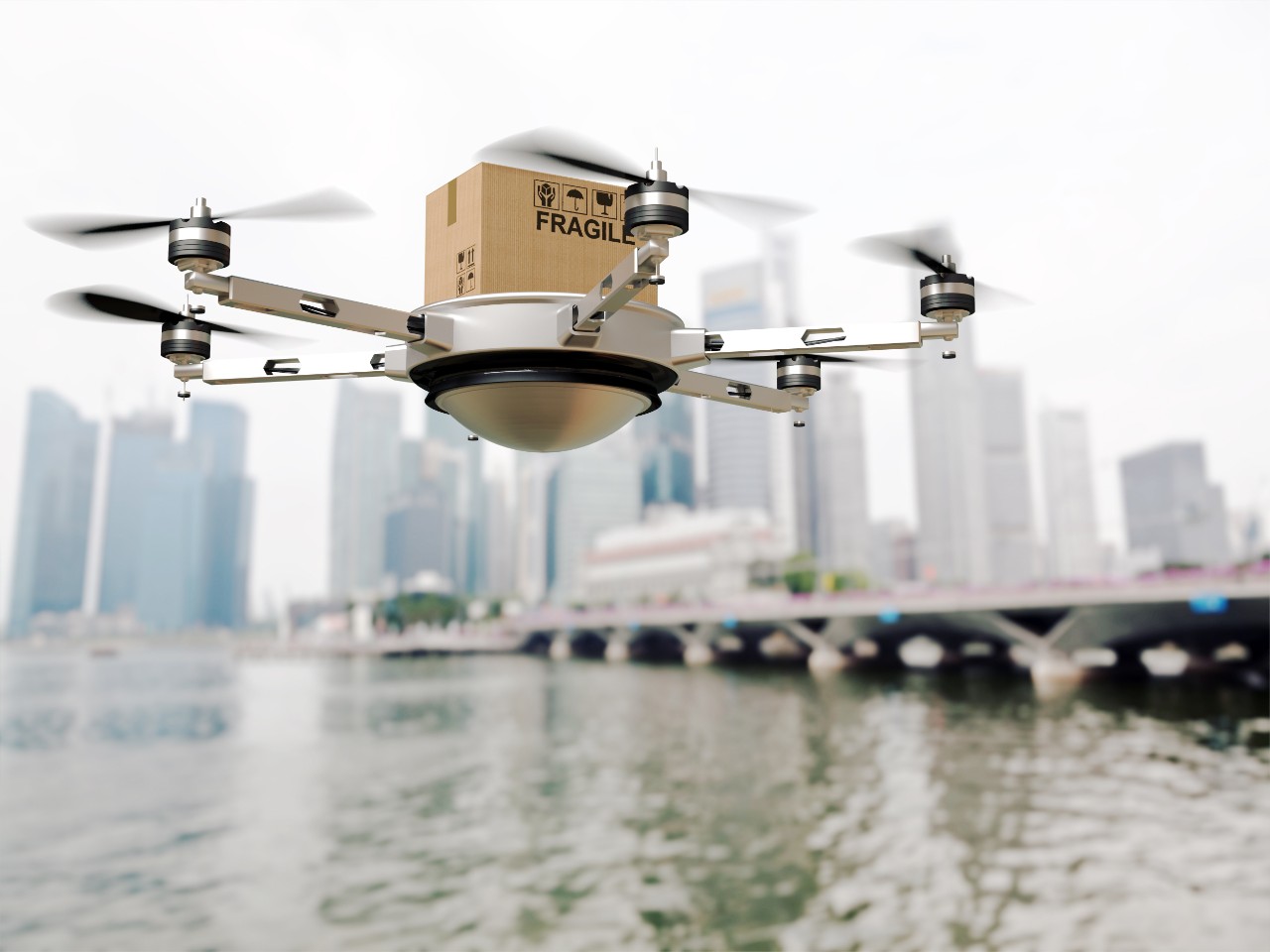 Drone delivering a package