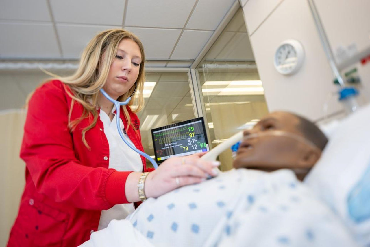 UC student Elisse Martin shown in the College of Nursing Simulation Lab.