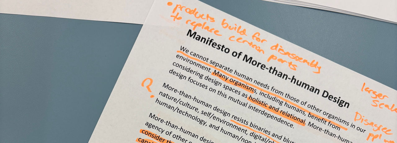 Image of a printed letter with text "Manifesto of More-than-human Design"