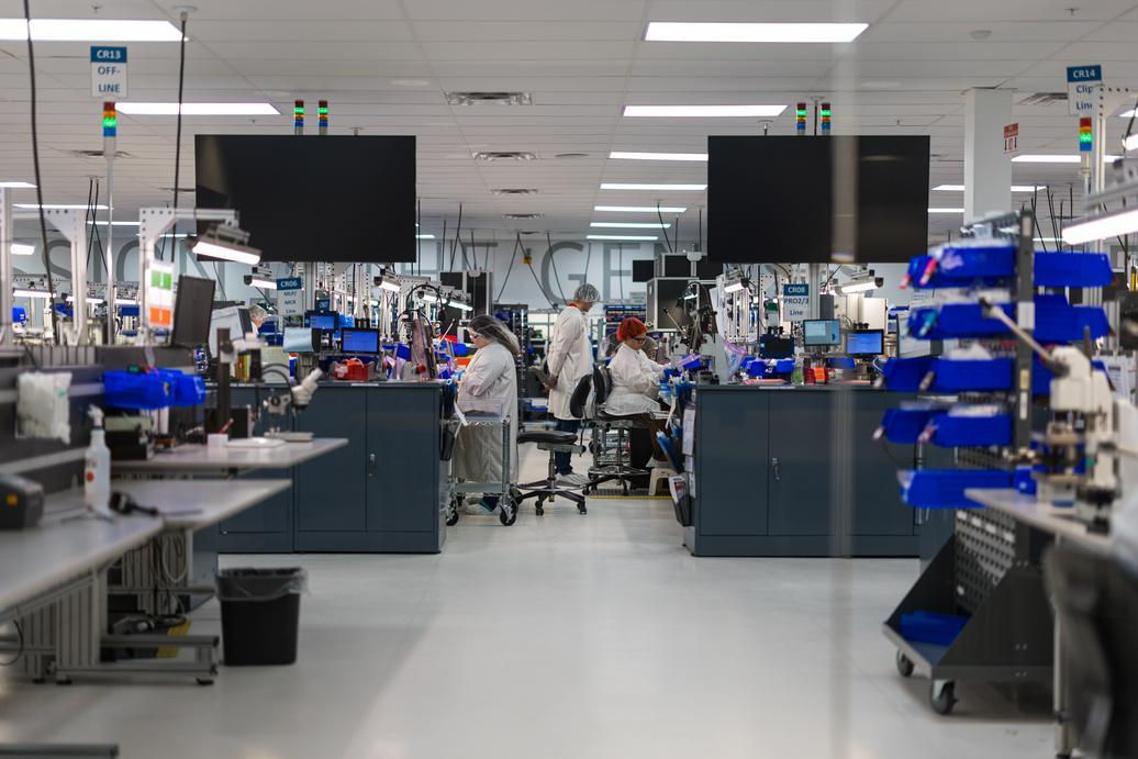 UC co-op students work in a clean lab at co-op employer AtriCure in Mason, Ohio