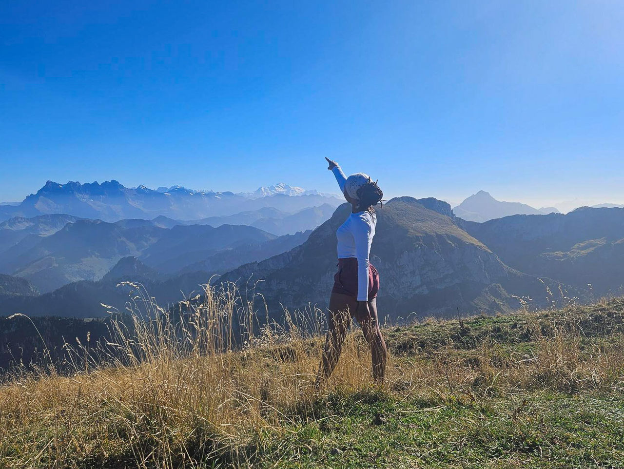 Zarria Gray hikes in the Swiss Alps.