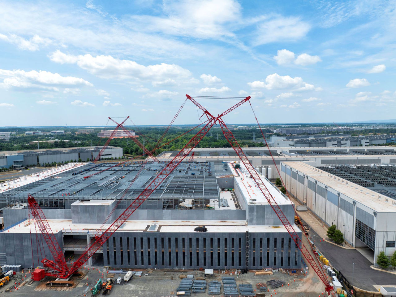 An aerial view of a data center being constructed inside "Data Center Alley" in Ashburn. Northern Virginia is the largest data center market in the world. 