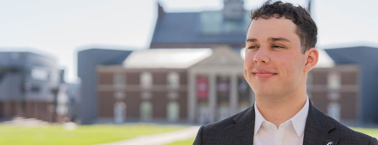 Portrait of Colin Finnecy on UC's Uptown Campus.