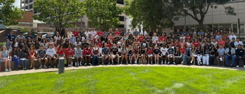 First-year students in the UC College of Medicine's largest-ever baccalaureate class gather outside the Medical Sciences Building