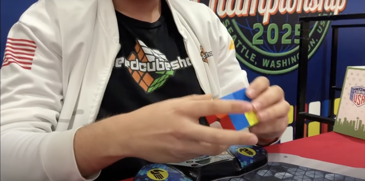 Close up of Rubik's Cube mid-solve