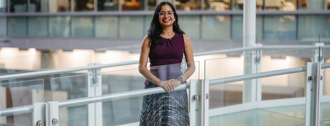 Jahnavi Gollamudi, MD, inside the CARE/Crawley building on the medical campus 