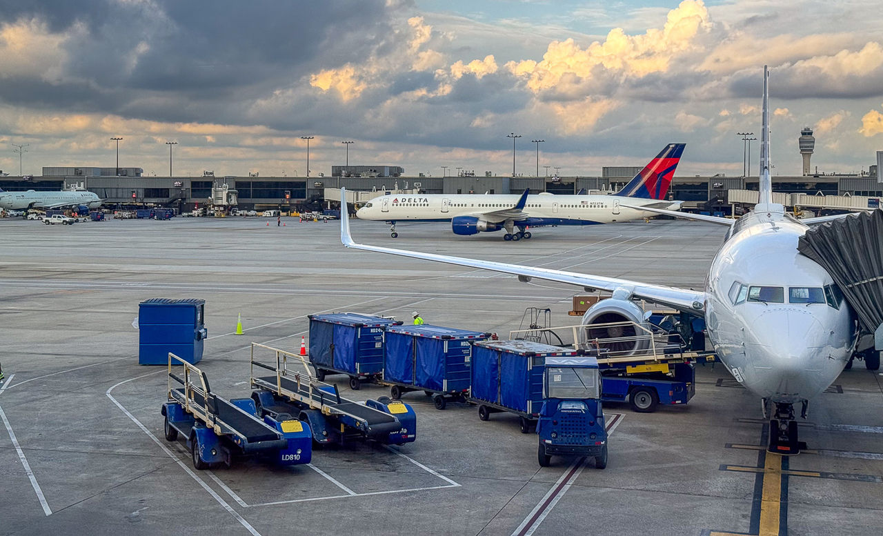 Airplanes on the tarmac at Ronald Reagan International Airport.