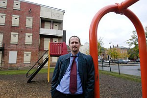 Image of UC sociology researcher Jeffrey Timberlake in the Findlay Market area of Over-the-Rhine in Cincinnati.
