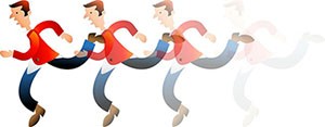 caucasain man in a suit running forward