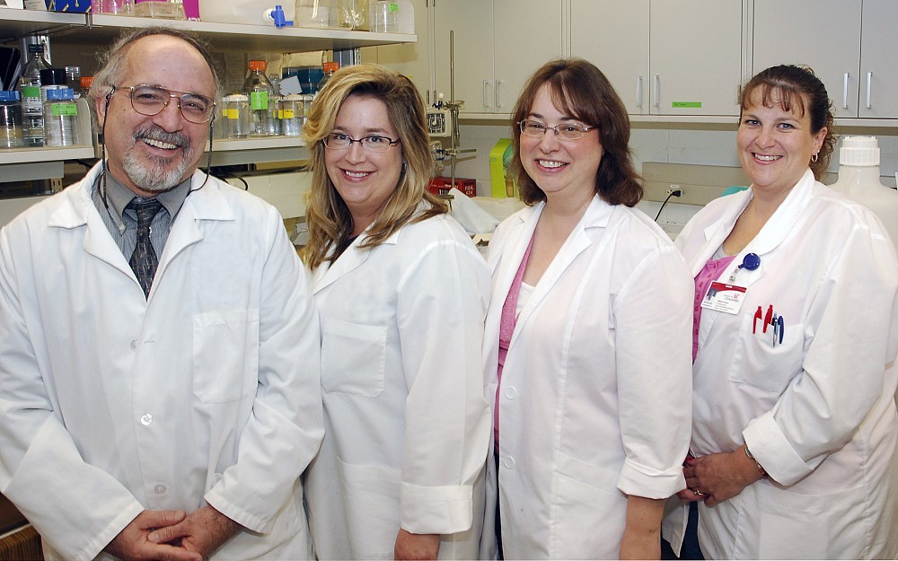 Manoocher Soleimani, MD, with Sharon Barone, and science teachers Tina Hale and Melissa Parsons