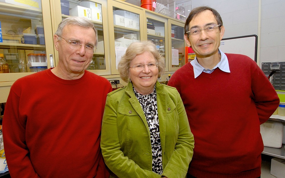 Marshall Anderson, PhD (left), with Susan Pinney, PhD, and Christopher Amos, PhD.