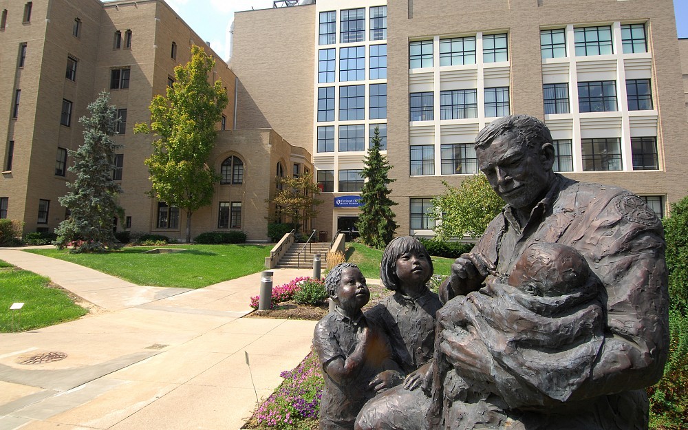 Albert Sabin statute outside Cincinnati Childrens Hospital Medical Center Research Building