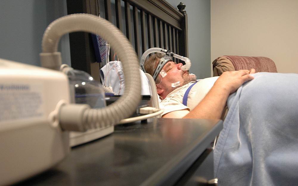 A patient participates in a sleep study.